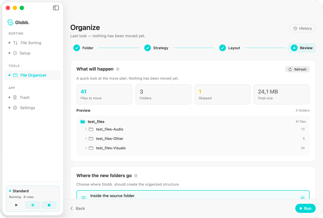File Organizer — Globb on macOS