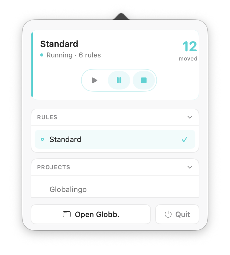 Menu Bar — Globb on macOS