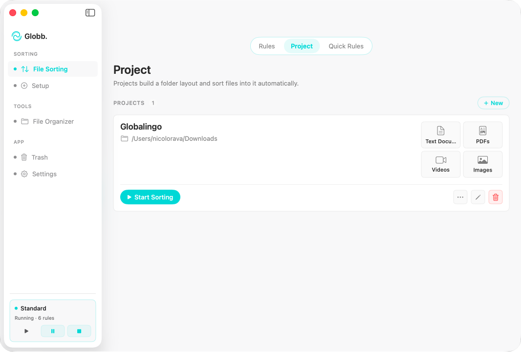 Projects — Globb on macOS